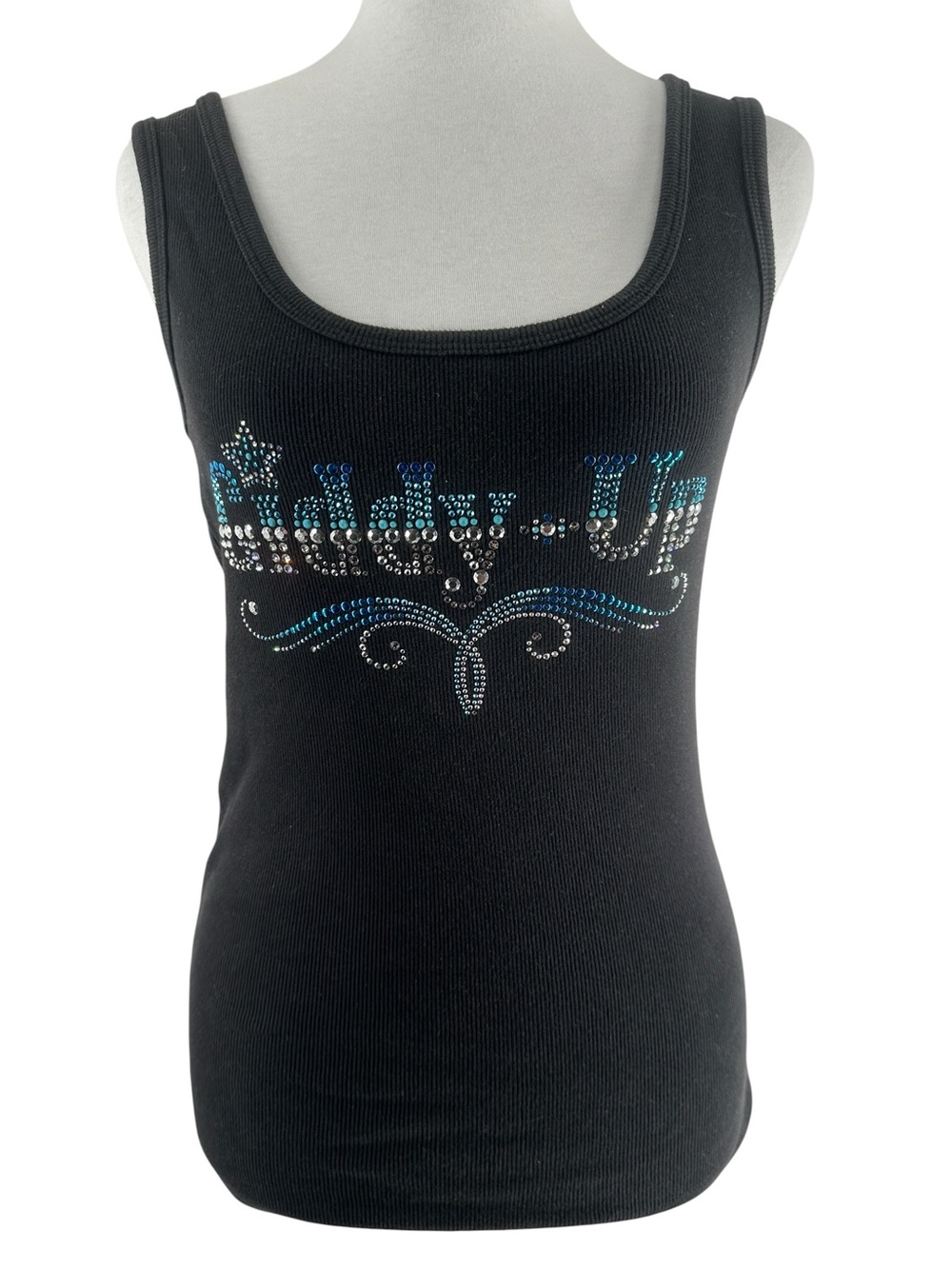 Christine Alexander vintage Ribbed Tank Top Giddy Up rhinestone cowboy western